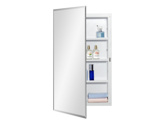 Plastic Medicine Mirror Cabinet for Bathroom 16 x 28 inch, Recessed and Surface Mount