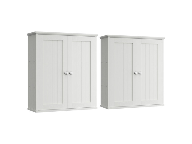 Bathroom Wall Medicine Cabinet, Storage Organizer, 2 Pcs, White Bathroom Storage Organizer Cupboard, with 2 Magnet Door and 3-Tier Shelves, Space...