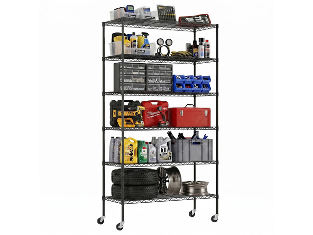 Commercial Wire Shelving Unit Metal Shelf Casters Adjustable Layer Rack Strong Steel for Restaurant Garage Pantry Kitchen Garage (45×18×82, Black)