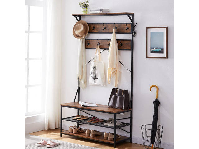 3-in-1 Entryway Coat Rack,Vintage Industrial Hall Tree 72 Inch with Storage Bench and Coat Racks Entryway Storage Shelf Organizer with 9 Hooks...
