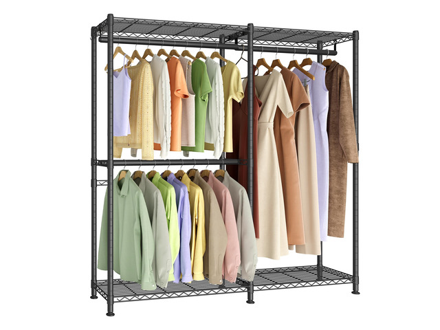 Closet Organizers and Storage, Clothes Rack with Shelves Freestanding Wardrobe Closet for Bedroom, 65 x 15.7 x 76 inch, Ink Black, DALTEN...