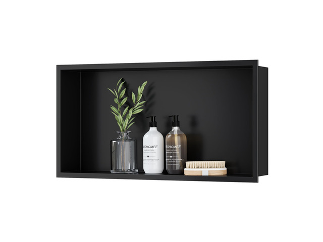 Stainless Steel Shower Niche Matte Black 24'x12' No Tile Needed Recessed Wall Niche, Space-Saving, Waterproof & Durable Niche for Shower Storage
