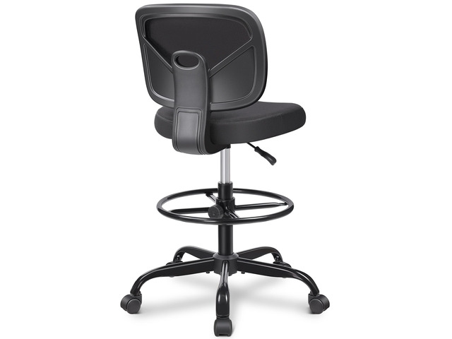 Tall Drafting Desk Chair - Armless, Adjustable Height, Mesh Back, Rolling, Standing Desk Chair for Art Room, Office or Home (Black)