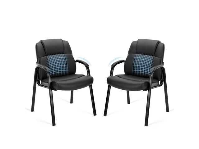 Waiting Room Chairs Set of 2, Executive Office Guest Chairs PU Leather, Padded Arms, Big and Tall, No Wheels Stationary, Reception Conference...
