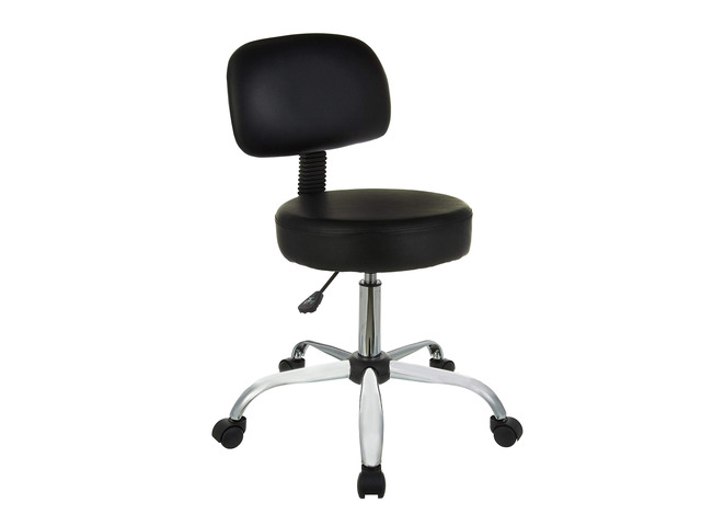 Multi-Purpose Drafting Spa Bar Stool with Back Support, Upholstered, and Wheels, Black, 22.72'D x 22.72'W x 37.8'H