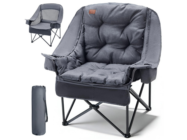 XL Camping Chair with Detachable Cushion Supports 400LBS Grey Mesh Chair for Adults Foldable, Oversized Heavy Duty Folding Chair with Cooler Mesh...