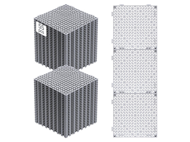 Interlocking Tile 55PCS, Drainage Tiles 12' x 12' Splicing, Soft PVC Interlocking Drainage Floor Tiles, Non-Slip Drainage Holes for Restroom,...