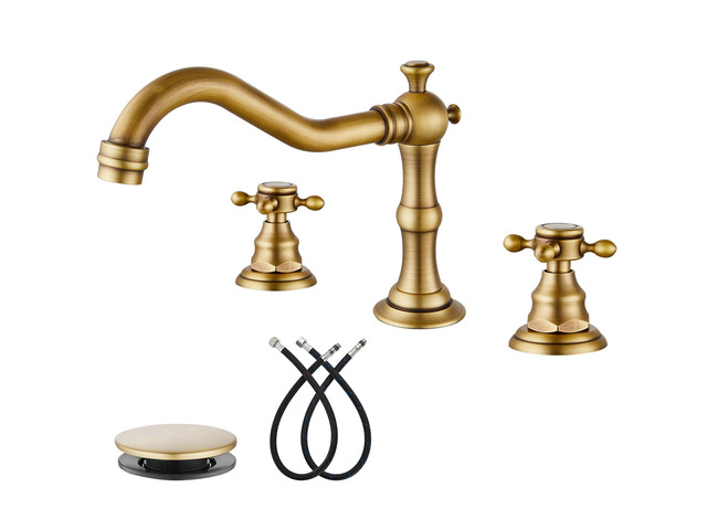 3 Hole 8 Widespread Bathroom Sink Faucet Antique Brass Vintage Bathroom Faucet,2 Cross Handle,6-16 Sink,Vanity,Basin,RV,Farmhouse,SUS304,24 cUPC...