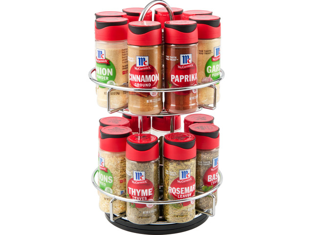 Spice Rack, Two Tier Chrome, Featuring 16 Herbs & Spices for Everyday Cooking, Great Gift for Housewarming, Wedding & Bridal Shower, 26.09 oz