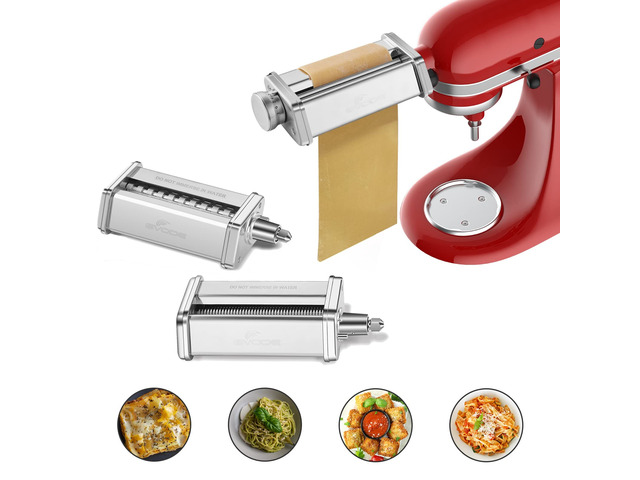 3Pcs Pasta Attachment for KitchenAid Stand Mixer, 304 Stainless Steel Pasta Maker Attachment Set with Pasta Roller, Spaghetti Cutter and...