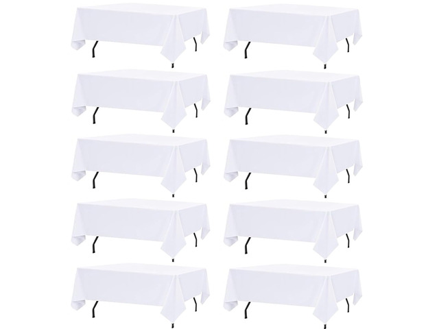 10 Pack White Table Cloth Rectangle Table Cloths for 8 Foot Rectangle Tables 60 X 126 Inch Washable Polyester Table Covers, Reusable & Wrinkle...
