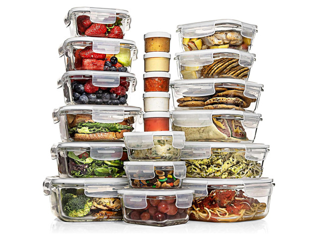 35 Pc Set Glass Food Storage Containers with Lids - Meal Prep Airtight Bento Boxes BPA-Free 100% Leak Proof (15 lids,15 glass & 5 Plastic Sauce/Dip...