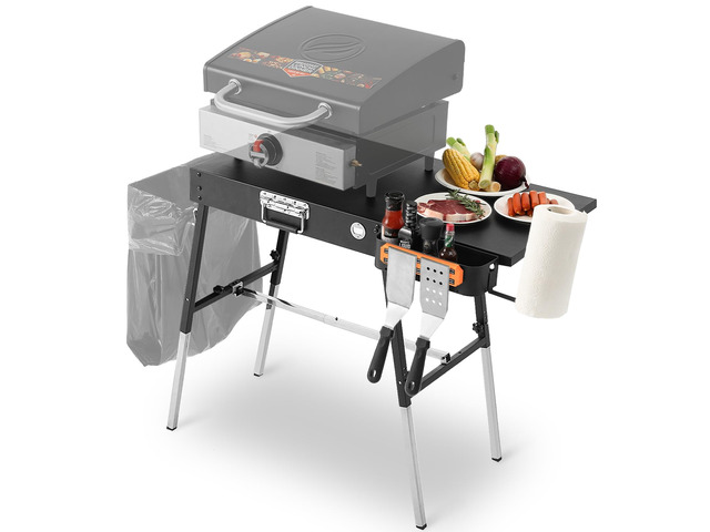 Grill Table for Outside, Blackstone Griddle Stand with Trash Holder Fit 17 or 22 Other Tabletop Grill, Folding Portable Ninja Grill Stand&...