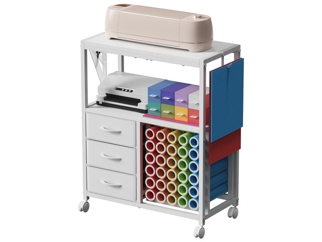 30 Vinyl Roll Holders for Cricut Cart, Rolling Craft Cart with 3 Fabric Drawer, Craft Organization and Storage Compatible with Cricut Maker...