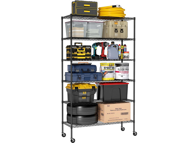 6-Tier Wire Shelf 18' x 45' x 82' Black Storage Shelves with Adjustable Racks, Holds upto 2100 lbs Rust-Resistant, No-Tool Assembly For...