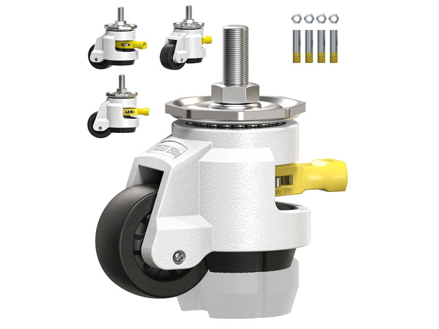 Leveling Stem Casters Set of 4 Heavy Duty Retractable Caster Wheels, 1/2' and M12 Stem Size, Total Capacity 2200 Lbs, Adjustable Wheel with Ratchet...