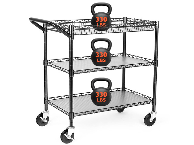 Heavy Duty Utility Cart, 990Lbs Capacity 3 Tier Rolling Carts with Wheels, Kitchen Cart on Wheels with Storage, Commercial Grade Metal Serving...
