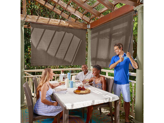 Outdoor Roller Shade with Wand - 90% UV Block Breathable Light Filtering Shade for Patio or Porch, Fade-Resistant, Easy-Clean Fabric, 6ft x 6ft, Mocha