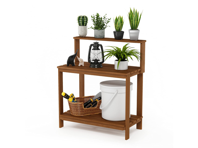 Tioman Outdoor Potting Bench with Storage Shelf, Natural Slatted Hardwood, Potting Bench Table, Garden Workstation, with Shelves for Gardening,...