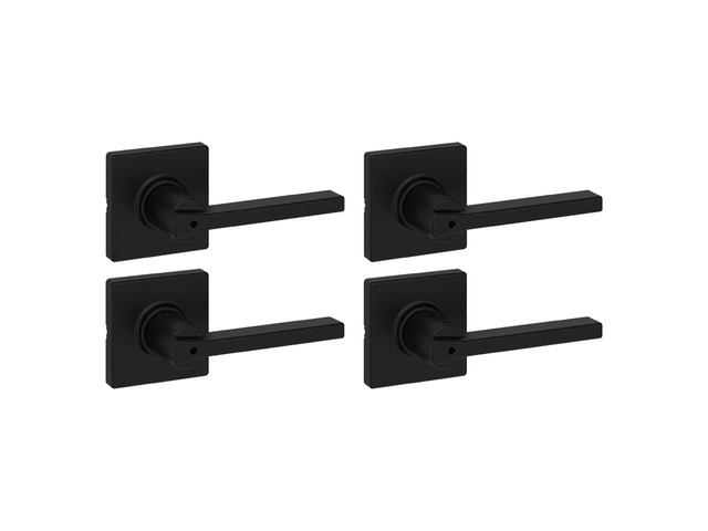 Casey Interior Privacy Door Handle with Lock 4 Pack, Door Lever for Bathroom and Bedroom, Matte Black Reversible Keyless Turn Lock, with Microban...