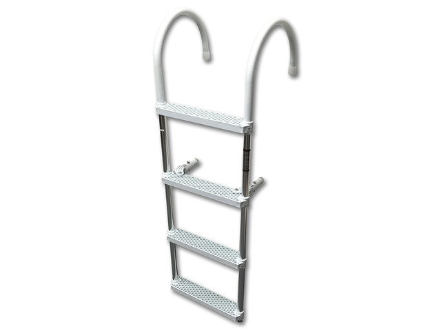 Marine Boat Aluminum White POLYETHYLENE Swim Boarding 4 Steps Ladder Hook 46X15