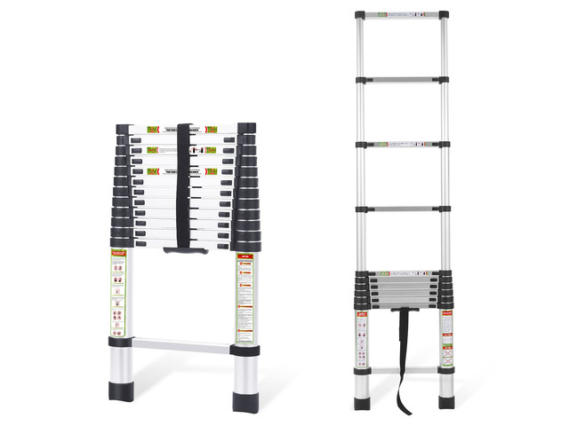 Telescopic Ladder, 12.5 ft Aluminum Telescoping Ladder with Non-Slip Feet, Portable Extension Ladder for Household and Outdoor Working,330 lb Capacity