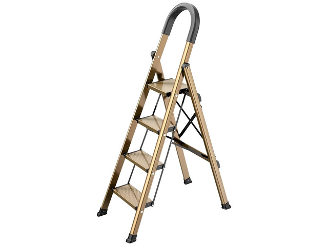 4 Step Ladder for 8ft Ceiling,Folding Step Stool, Brown Gold Anti-Slip Wide Pedals, Space-Saving Design, Lightweight Tall Step Ladder for Home...