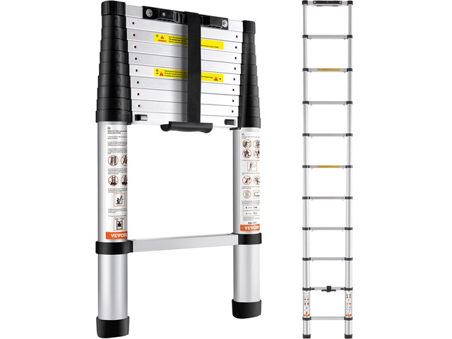 Telescoping Ladder 10.5 FT Aluminum Extension Ladder375 LBS Capacity, One-Button Retraction, Collapsible & Portable with Non-Slip Feet for Home,...