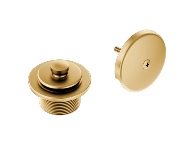 Brushed Gold Push-N-Lock Tub and Shower Drain Kit with 1-1/2 Inch Threads, Plug and Overflow Cover, T90331BG