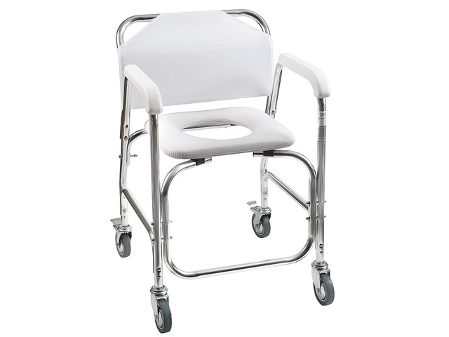 Rolling Shower Chair, Commode, Transport Chair, FSA Eligible, Rolling Bathroom Wheelchair for Handicap, Elderly, Injured or Disabled, 250 Lb....