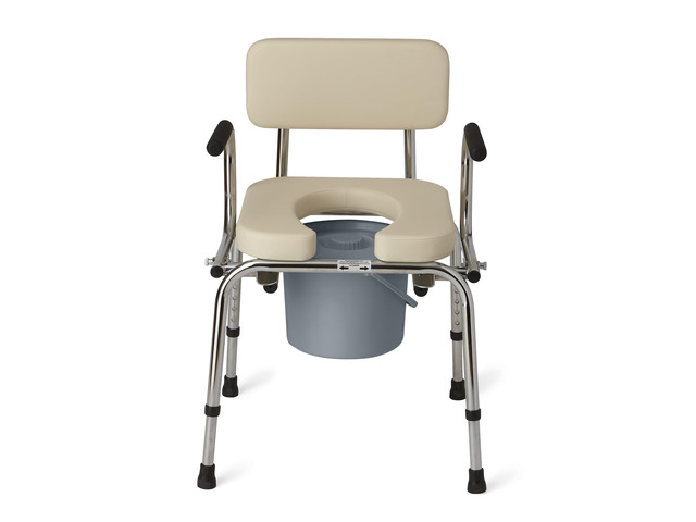 Drop Arm Commode with Padded Seat and Backrest, Durable Toilet Chair for Adults and Seniors, Removable Pail, Splash Guard, Drop Down Arms for Easy...