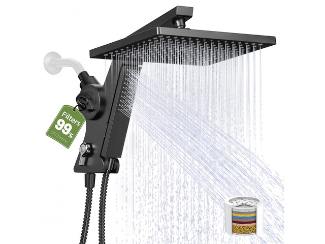 12-Inch Filtered Rain Shower Head with Handheld Spray Combo Matte Black High Pressure Rainfall Showerheads with Hard Water Softener Filter,...