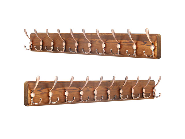 Coat Rack Wall Mounted - 38.3'' Long, Pack of 2, Wooden, Heavy Duty, Rustic Coat Hooks for Wall, Wall Coat Rack with 10 Triple Hooks for Hanging...