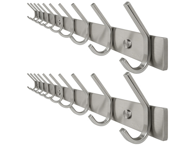 10 Hooks, Heavy Duty 30 Inch Stainless Steel 304 Hook Rail Coat Rack with 10 Hooks, Satin Finish, Great Home Storage & Organization for Bedroom,...