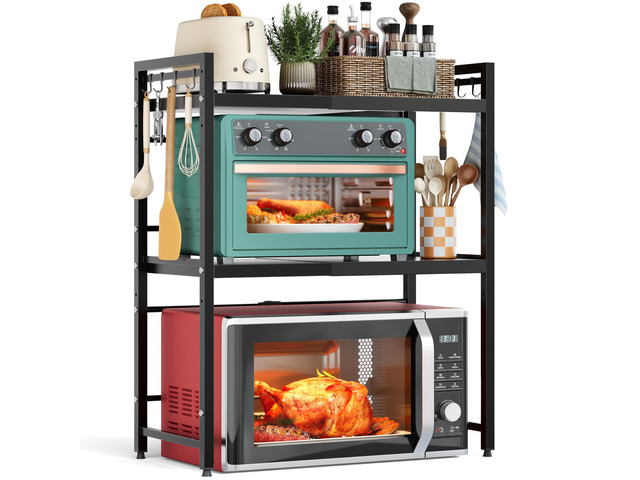 3 Tier Expandable Microwave Stand countertop,Microwave Oven Rack microwave shelf, storage shelves for pans &appliances,Adjustable partition...