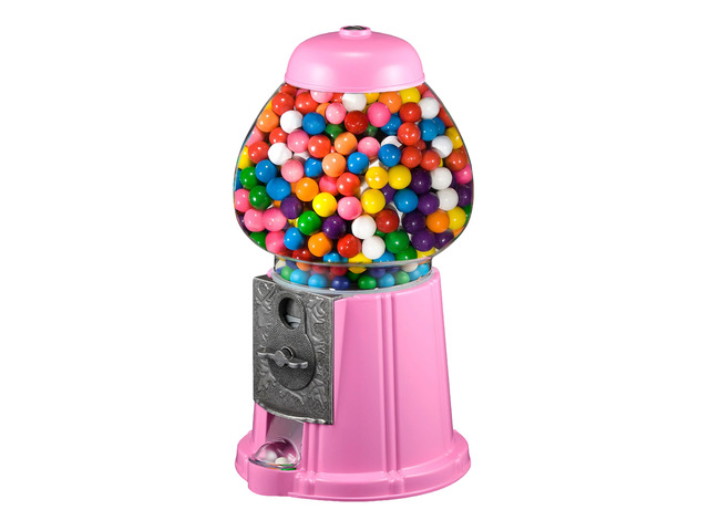 Popcorn Mini Gumball Machine, Pink, 11' Vintage Bubble Gum Ball or Candy Dispenser with Glass Globe, Metal Base, and Free Spin Coin Mechanism