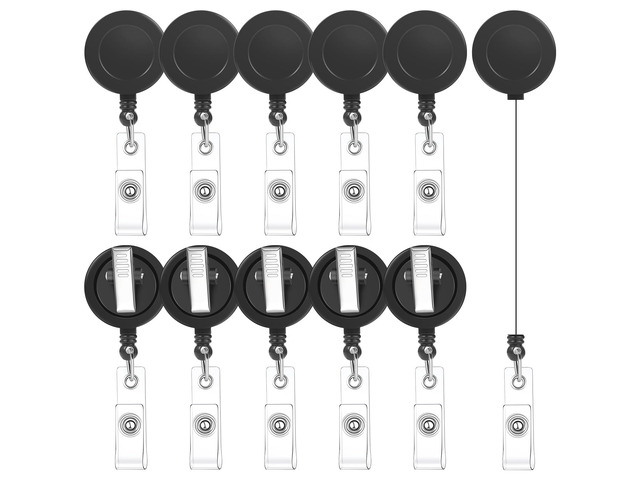 50 Pack Retractable Badge Reels with Swivel Alligator Clip, Black 23.6' Retractable Cord, Abs Shell, Secure Clip, For Badges, Keys, Office, School,...
