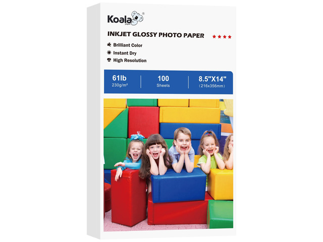 Glossy Photo Paper Heavyweight Thick 8.5x14 Inch 61LB 100 Sheets Legal Size Cardstock Paper for Inkjet Printing Use Dye Ink 230gsm