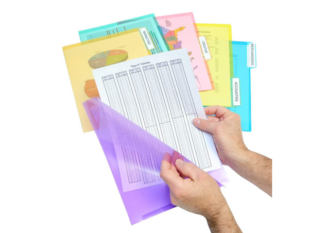 Poly Color File Folders Letter Size, 3rd-Cut Tabs Set of 18 PocketFiles Heavy Duty Transparent Files, Sealed on 2 Sides to Secure and Protect...