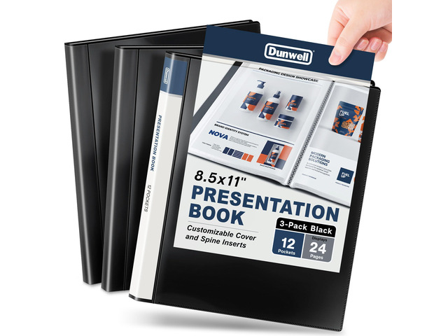 12-Pocket Presentation Binder 8.5x11, 24-Page Portfolio, 3-Pack 3-pack presentation binders each feature 12 pockets with 24 viewable pages for...