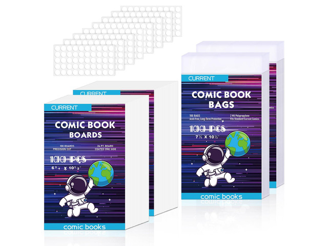 200 Pack Comic Book Bags and Boards, Thick Acid-Free Current Comic Books Backing Boards, Clear Book Sleeves Protector 7.15' X 10.5'