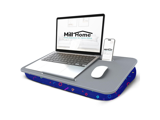 Lap Desk for Laptop with Cushion, Laptop Lap Desk, Cushion Detachable and Washable, fits up to 17 inch, with Tablet Slot and Stopper, (Geometric)