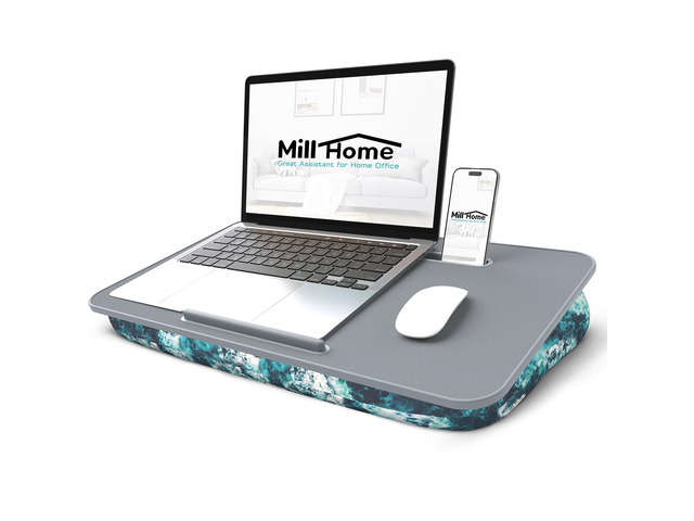 Lap Desk for Laptop with Cushion, Laptop Lap Desk, Cushion Detachable and Washable, fits up to 17 inch, with Tablet Slot and Stopper, (Blue)