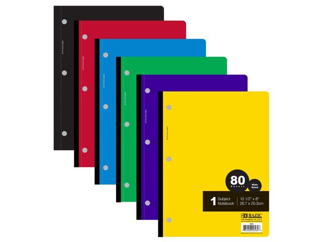 1-Subject Wireless Notebook, Wide-Ruled, 80 Sheets, 24-Case 80 wide-ruled sheets, Flat glue-bound spine, 10.5 x 8 in, No wire to snag, Bulk pack,...