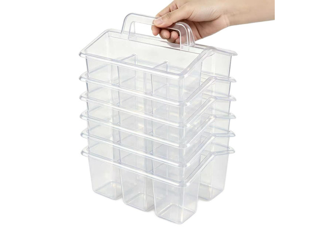 Plastic Caddy With Handle,Protable Classroom Craft Caddy, 6-pack Storage Caddy For Pencil,Pen,Craft Tools (Clear)