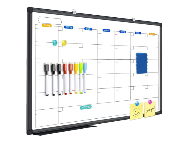 Magnetic Dry Erase Calendar Whiteboard 36' x 24' Aluminum FrameBlack Magnetic Monthly Planner Board, Wall Mounted or Hanging. Calendar Design...