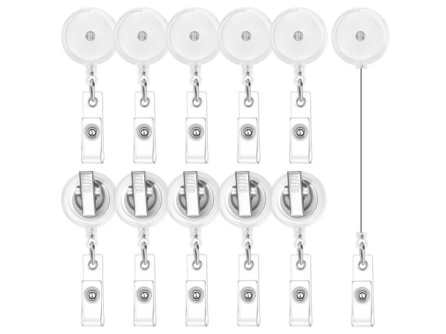 100 Pack Retractable Badge Reels with Swivel Alligator Clip, Clear Durable Cord, 23.6 In Retractable Reach, 360Â° Clip, For Id Badges, Keys, Nurses,...