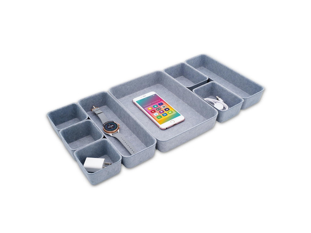 Minimalist 8pc Felt Desk Drawer Organizer Glacier Gray Bins