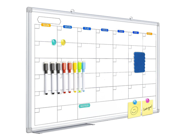 White Board Calendar Dry Erase for Wall, 36' x 24' Aluminum Frame Magnetic Monthly Planner Board, Wall Mounted or Hanging. Calendar Design Suitable...