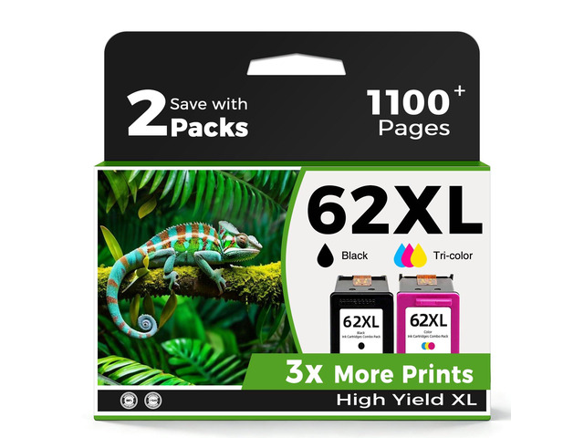 62XL Ink Cartridges Black Color Combo Pack Replacement for HP Ink 62 XL HP62 HP62XL for Envy 5540 7640 5660 5640 5542 5545 5642 5664 5665 7645...